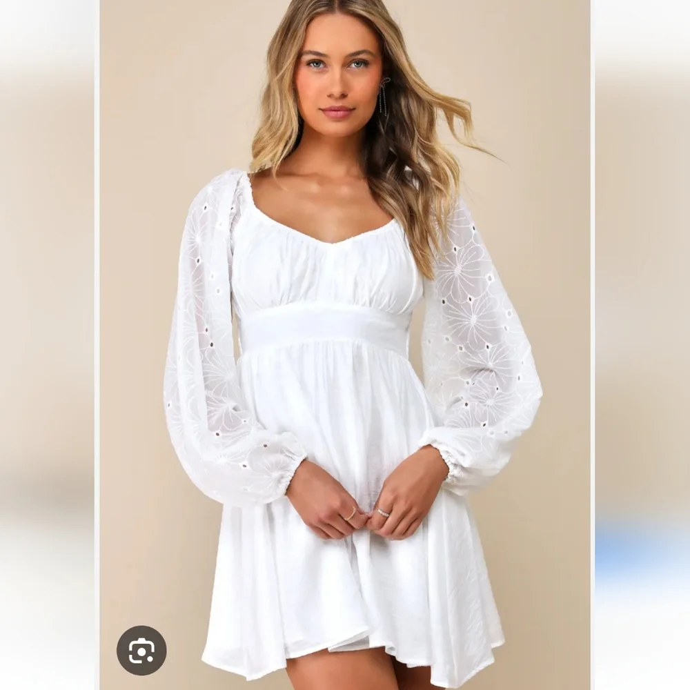 LULUS size S Elegant White Dress with Floral Sleeves. New with tag. - Picture 1 of 14